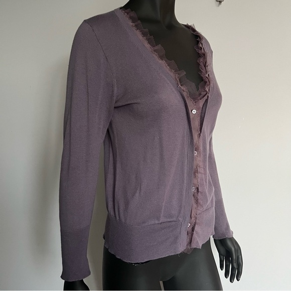 ⚪️🪽VTG JCREW/ SILK COTTON WOOL PURPLE SOFT KNIT CARDIGAN - Picture 2 of 9